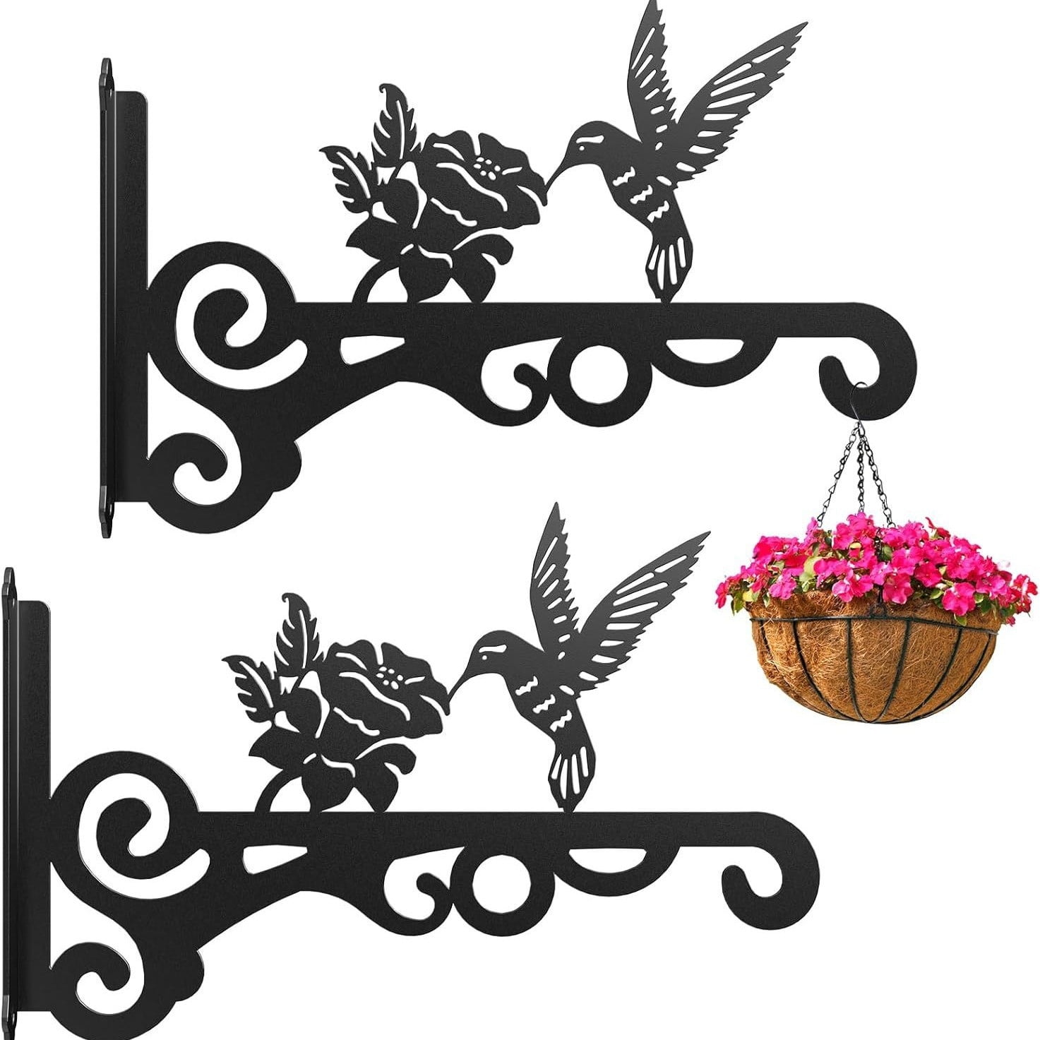 JMYHOAM Home Storage 2pc Hanging Hanger Bracket Iron Hooks For Hanging Baskets Heavy Duty Decorative Hummingbird Wall Mounted Hanging Hooks Outdoor
