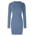 thumbnail image 4 of Womens Ribbed Long Leeve Tight Mini Dress Crewneck Solid Side Zipper Slim Fitted Short Mini Dress Pencil Dress, 4 of 6