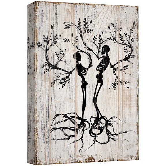 wall26 Canvas Print Wall Art Spooky Skeleton Tree Silhouettes on Wood Panels Nature Wilderness Illustrations Modern Art Rustic Relax/Calm Multicolor for Living Room, Bedroom, Office - 24"x36&quo