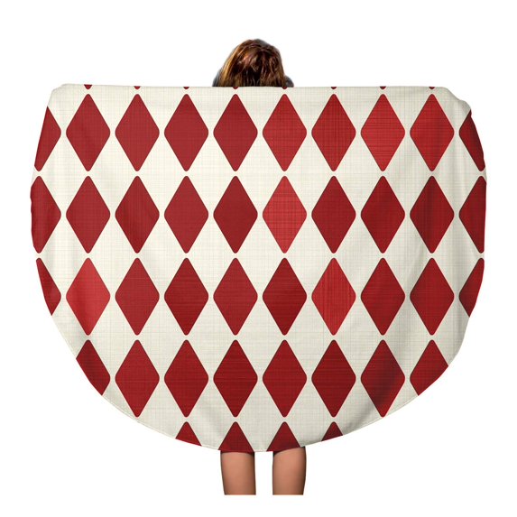 LADDKA 60 inch Round Beach Towel Blanket Pink Circus Retro Red Harlequin Beige Pattern Vintage Old Travel Circle Circular Towels Mat Tapestry Beach Throw