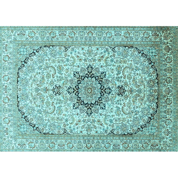Ahgly Company Indoor Rectangle Medallion Light Blue Traditional Area Rugs, 5' x 7'