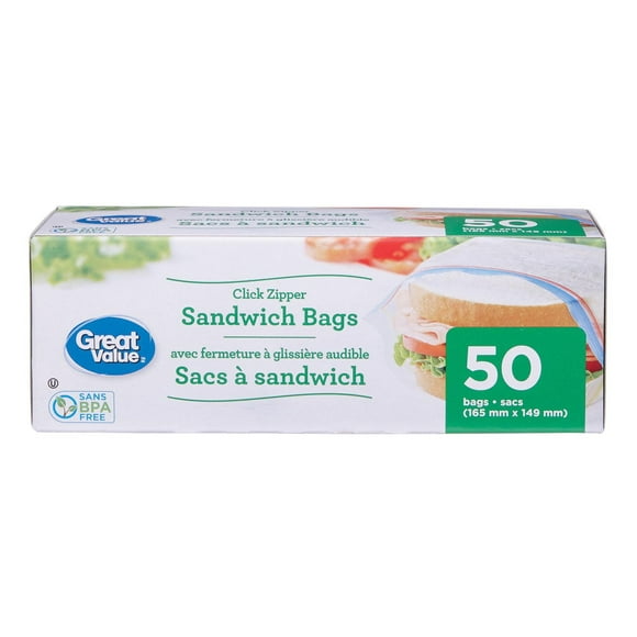 Great Value Sandwich Bags, Zipper Seal, 50 Bags