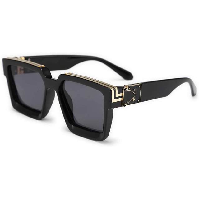 FEISEDY Retro Flat Top Sunglasses Thick Square Frame Metal Buckle Hip Hop Rapper Men Women B7033