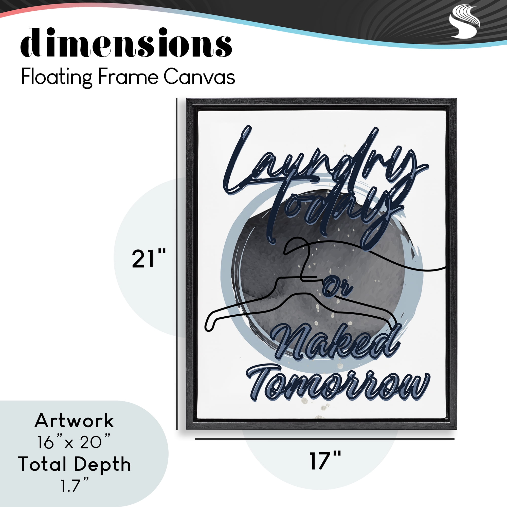 Laundry Phrase with Hanger Contour Black Framed Floater Canvas Wall Art, design by Jesse Keith