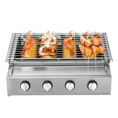 Dwellnix Stainless Steel Gas BBQ Grill Camp Outdoor Space Barbecue Shish Kabob 4 Burner