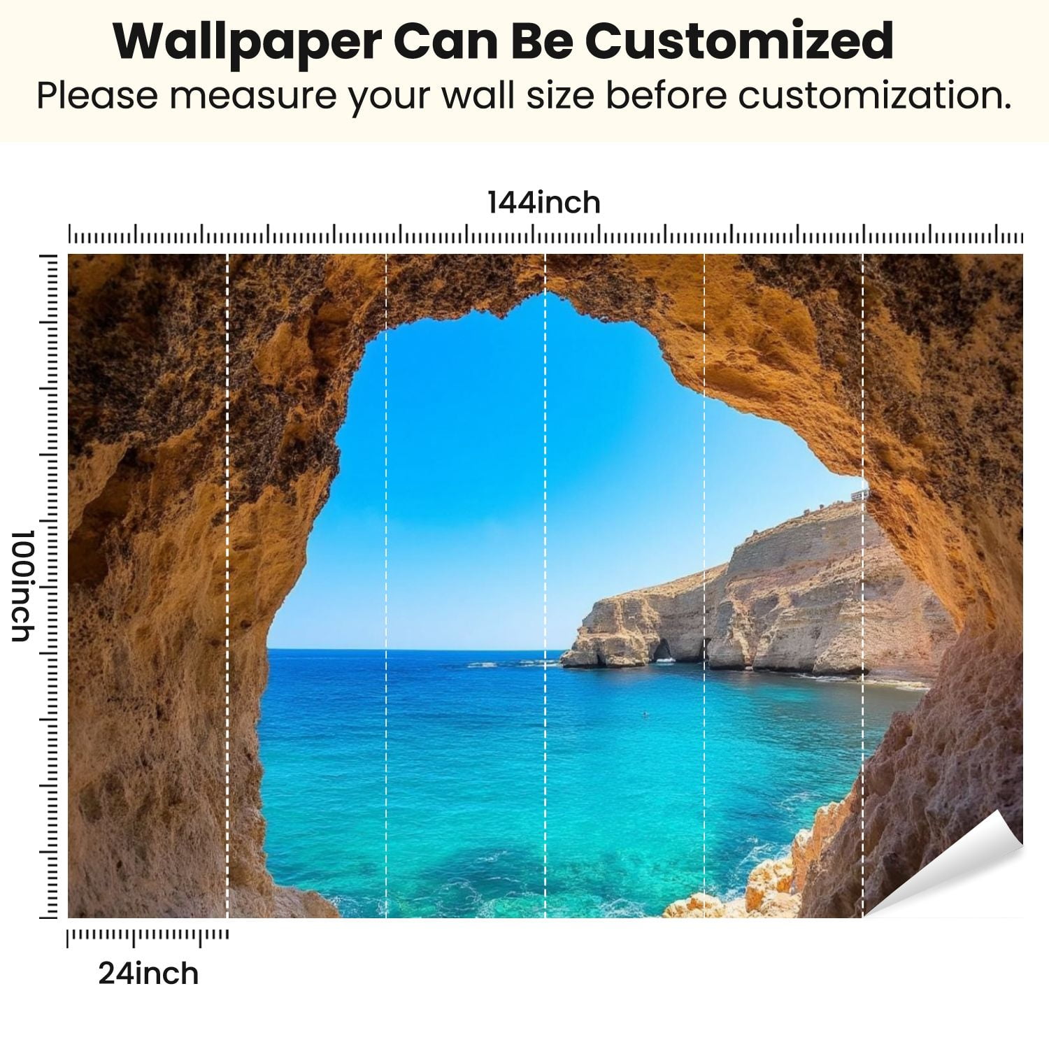 Peel and Stick Wallpaper Ocean Cave 3D Peel Stick Large Poster Kitchen Bedroom Living Room Home Modern Art Wall Mural Decor Self Adhesive and Removable 100in x 144in