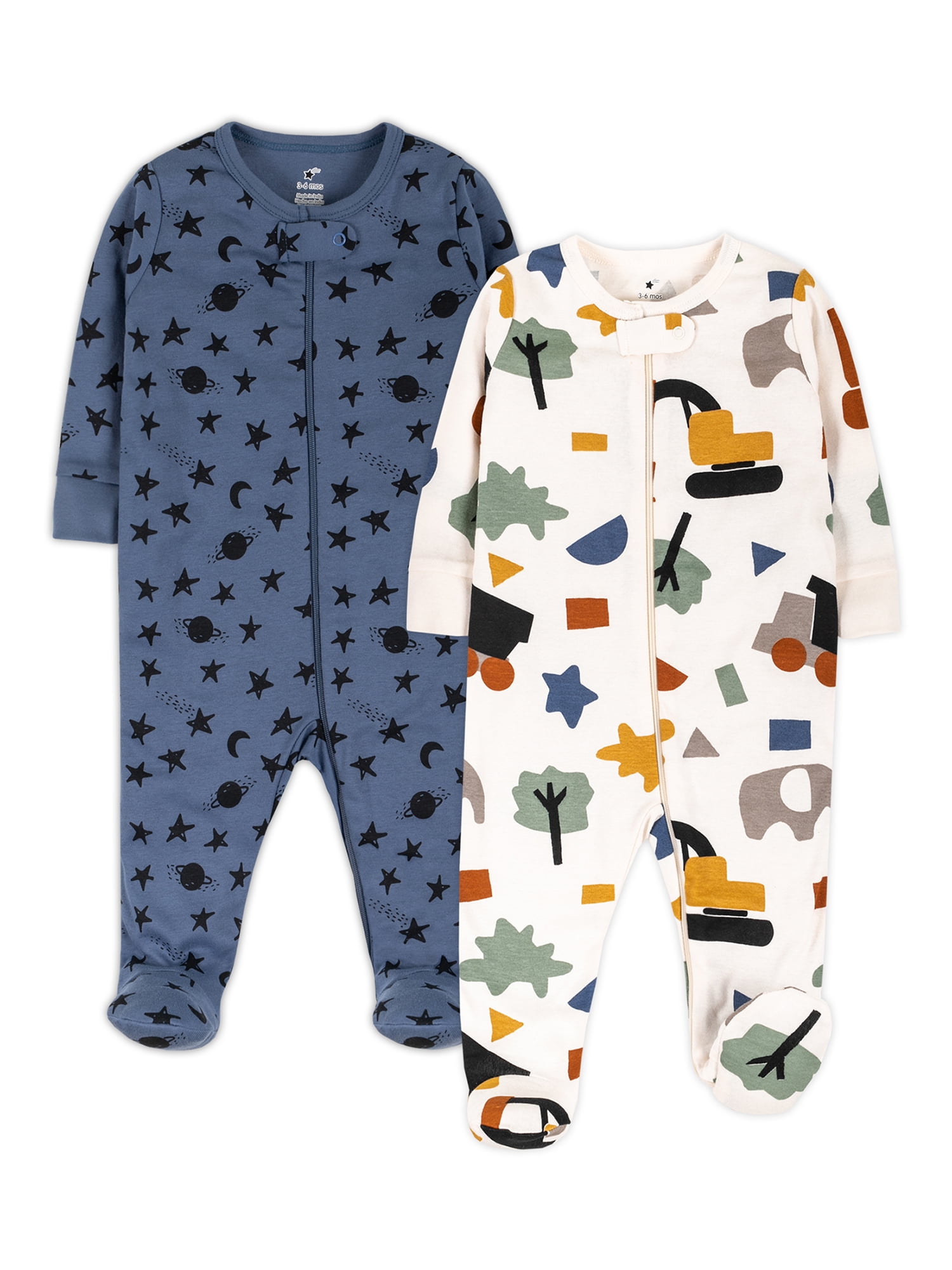 Little Star Organic Baby Boy 2Pk Long Sleeve Sleep N Play, Size Newborn