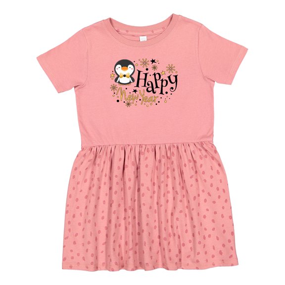 Inktastic Happy New Year with Cute Penguin Girls Toddler Dress