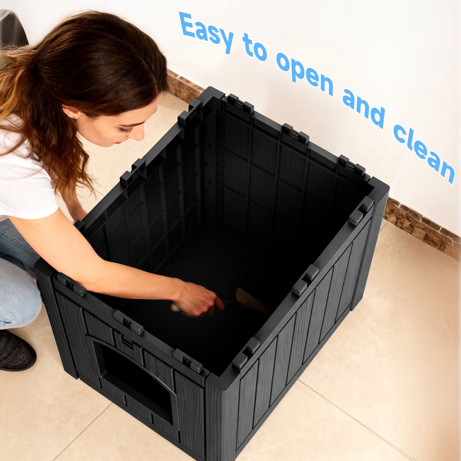 MAYEERTY Dual-Use Indoor Cat House & Litter Box Enclosure, Wood-Textured Litter Hideaway Furniture