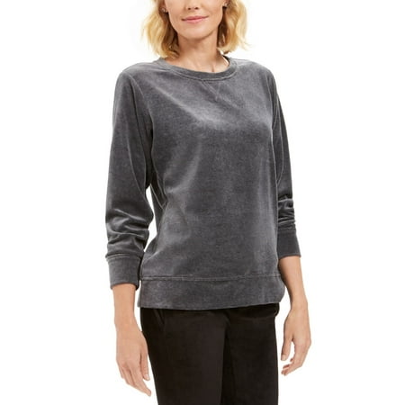 Karen Scott Women's Velour Sweatshirt Charcoal Size Petite Small