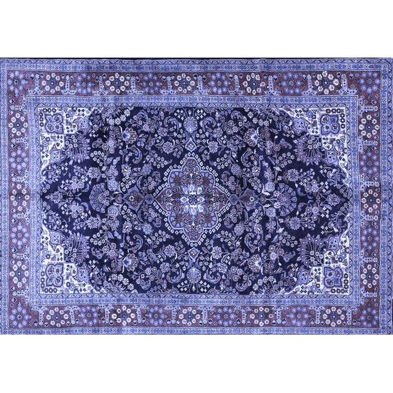 Ahgly Company Machine Washable Indoor Rectangle Medallion Blue Traditional Area Rugs, 5' x 8'