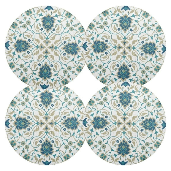 Ryvnso Indian Print Round Plate Mats Dining Table Placemat Set of 4 for Holiday Decoration