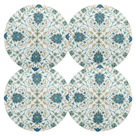 

Ryvnso Indian Print Round Plate Mats Dining Table Placemat Set of 4 for Holiday Decoration