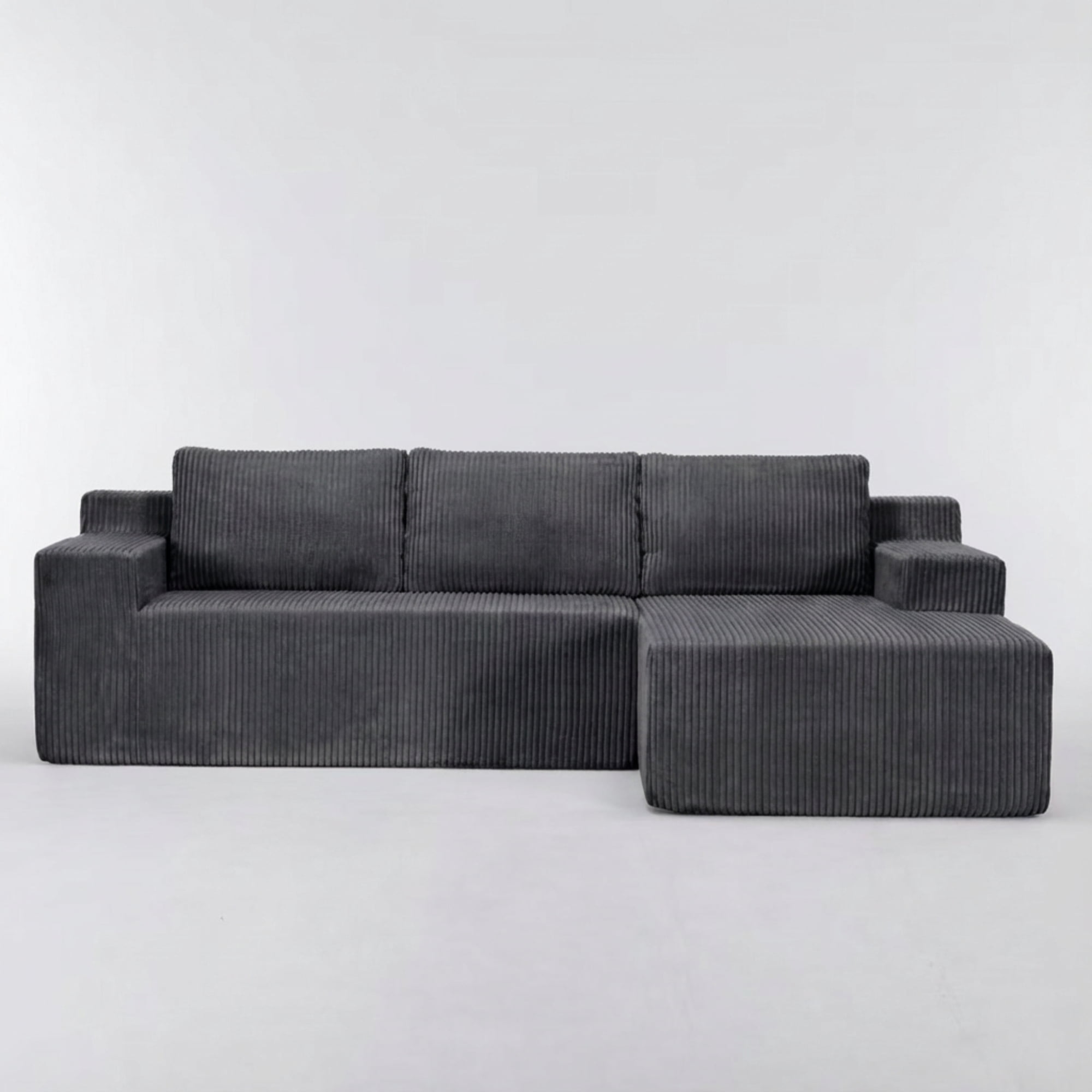 Plush Corduroy Modular L-Shaped Sectional Sofa with Foam-Filled Cushions, Luxury Floor Couch for Living Room and Bedroom, Dark Gray