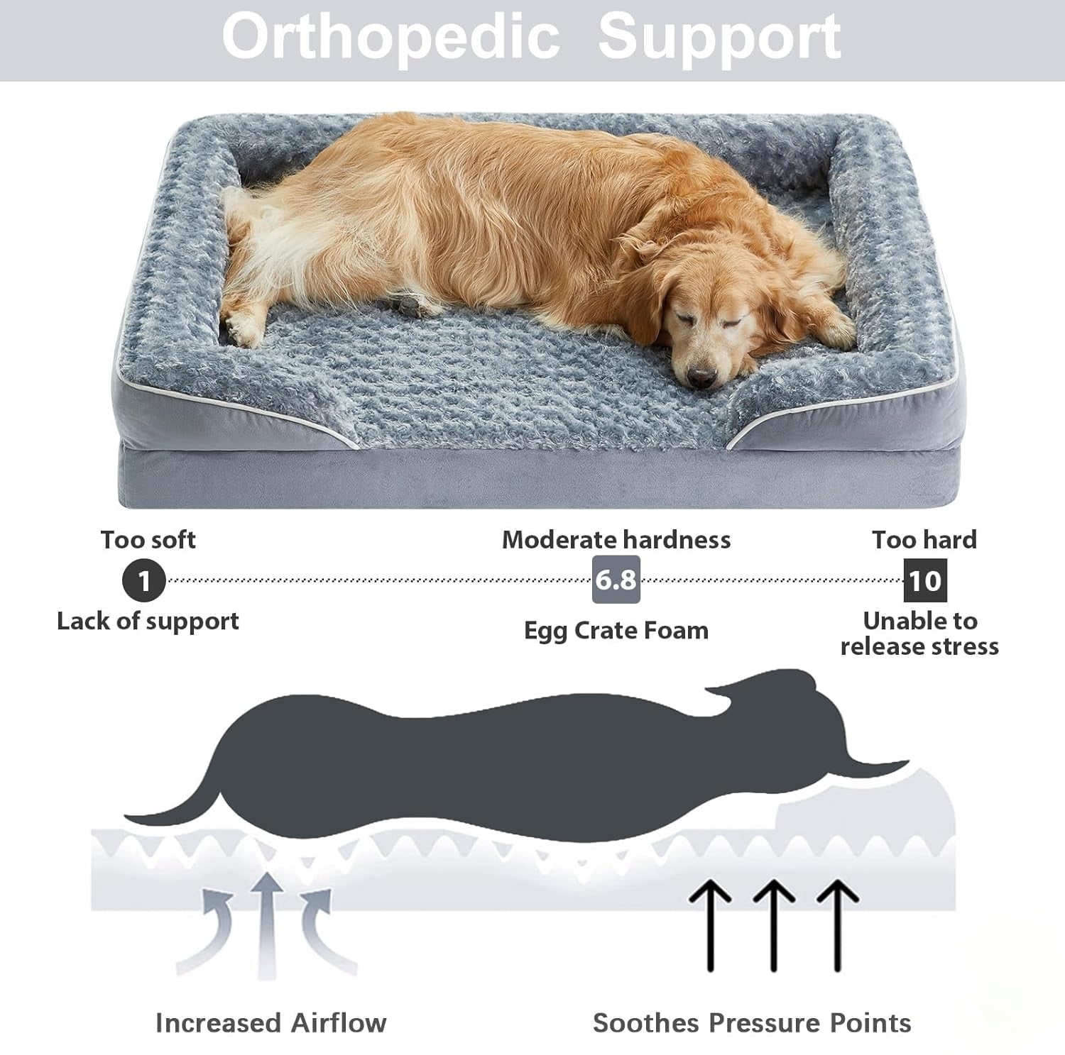 Dog Beds for Large Sized Dogs, Washable Orthopedic Dog Couch Sofa Bed with Waterproof Lining & Non-Skid Bottom for Pet Sleeping