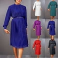 thumbnail image 1 of pstuiky Robes Grande Taille, Mode Femmes Col Rond Manches Longues Bandage Taille Haute Robe Chemise Mini Robes Liquidation Vente, 1 of 7
