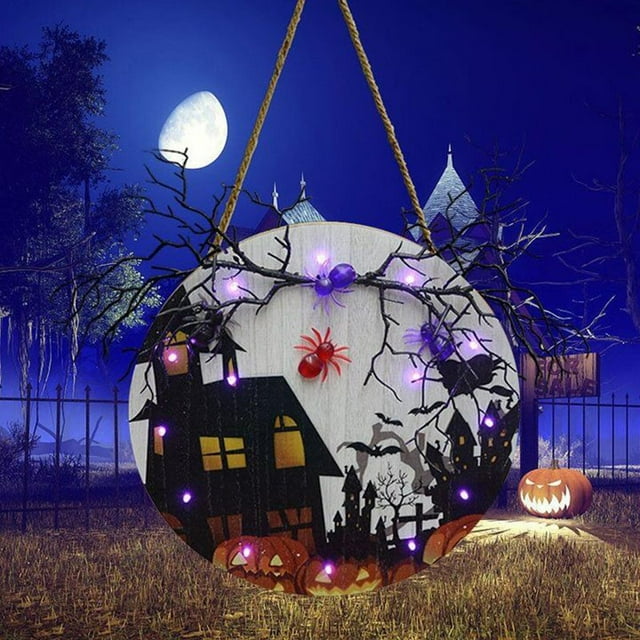 Elodie Creative Halloween Hanging Sign with Light Home Whiteboard Castle