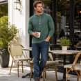 thumbnail image 2 of AZoiNM Men's Henley Neck Long Sleeve T-Shirt Soft Stretch Slim Fit 4 Button Placket Casual Top, 2 of 10