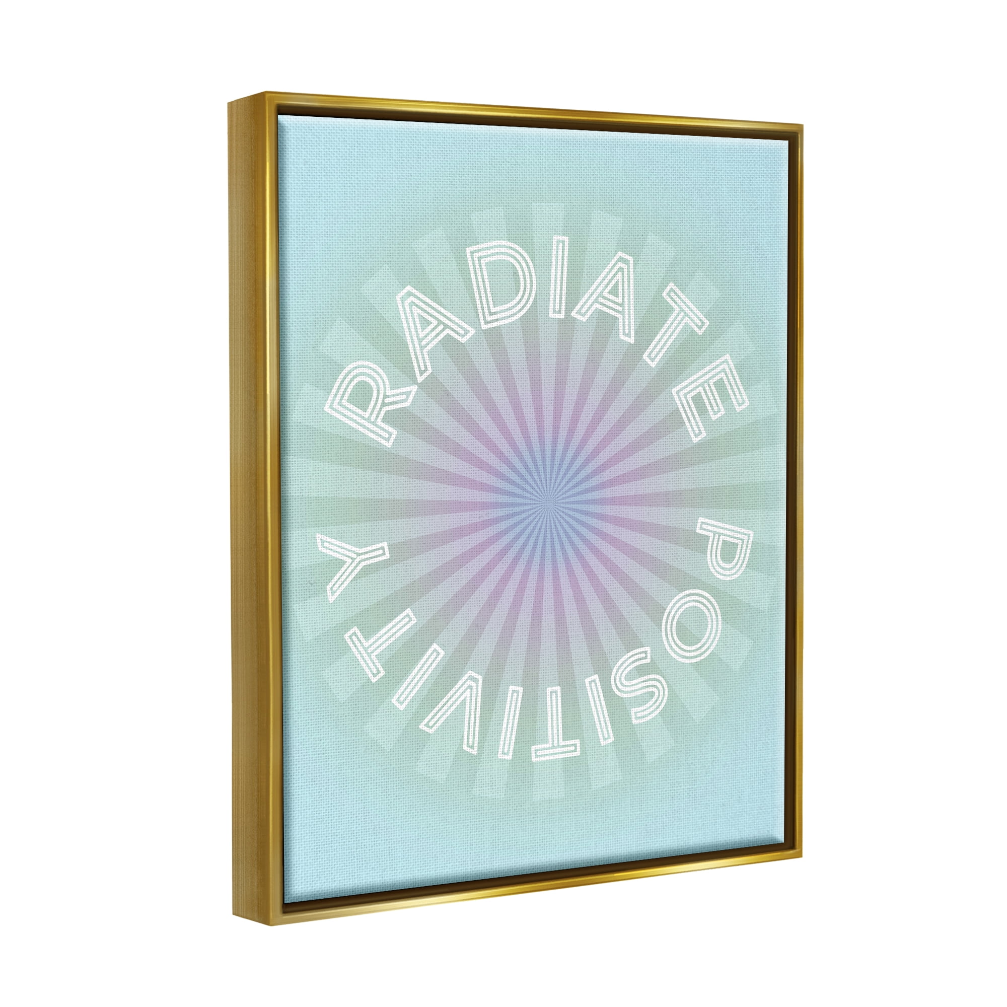 Stupell Industries Radiate Positivity Blue Geometric Religious Painting Gold Floater Framed Art Print Wall Art
