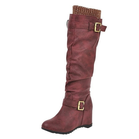 

VMESZQFG Womens Booties Shoes Womens Heel Boots Wide Calf Women s Flat Bottomed High Rise Fashion Inner Height Fall And Winter Belt British Women Wide Feet Rain Boots Red