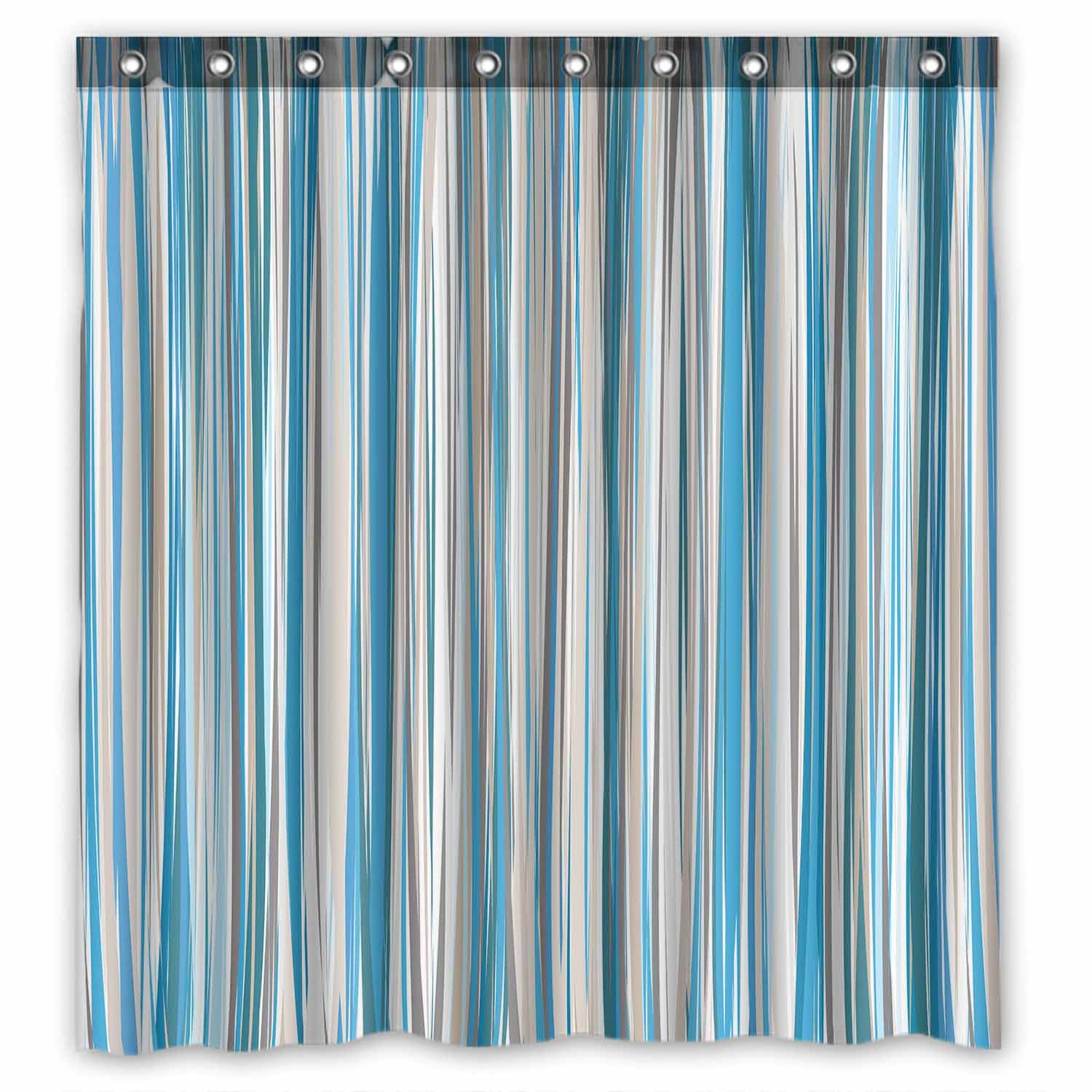 PKQWTM BlueBeigeWhite Vertical Striped Pattern WaterProof Polyester Fabric Shower Curtain Size