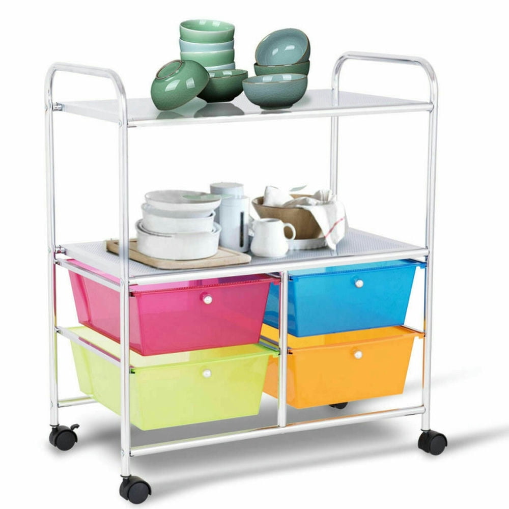 Demi Bonn 4 Drawers Shelves Rolling Storage Cart Rack with 4 Universal Casters, Transparent Multicolor