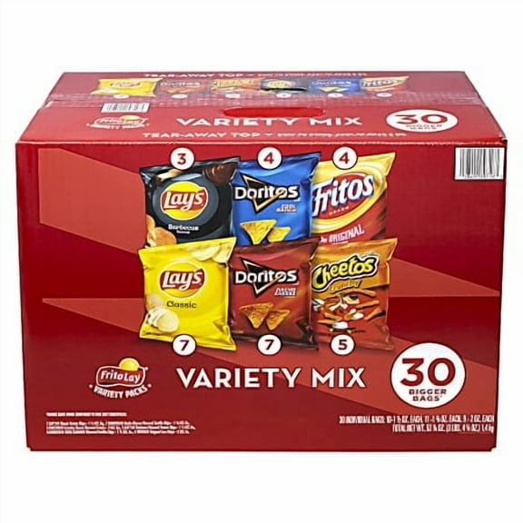 Frito-Lay Variety Mix Bigger Bags 30 Count, Assorted Snack Chips