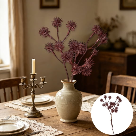 Weloille Vintage Thistle Artificial Flower, Realistic Waterproof, Bendable Non Fading Faux Chestnut Stalk for Vase Home Wedding Table Decoration