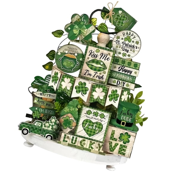 Pack of 19 Patrick's Day Retro Wood Display Plate for Irish Theme Decors