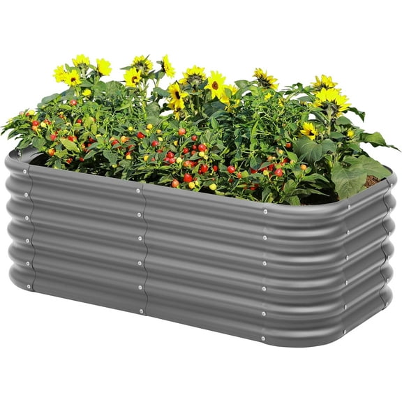 PetFurnishn Galvanized Raised Garden Bed, Outdoor Planter Bed, Metal Planter Box for Gardening and Planting,4x2x1.5ft, Dark Grey