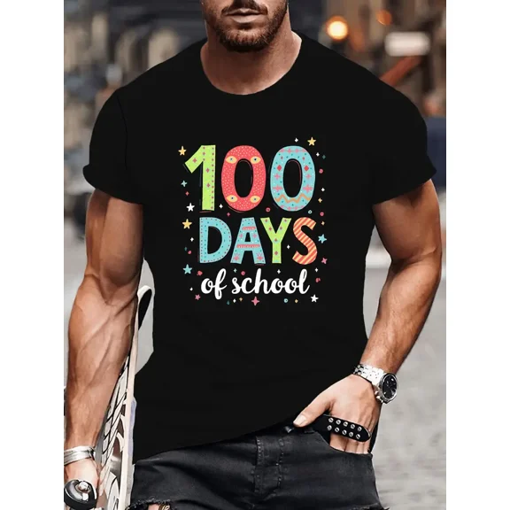 Colorful 100 Days of School Teacher Men Short Sleeve Graphic T-Shirt