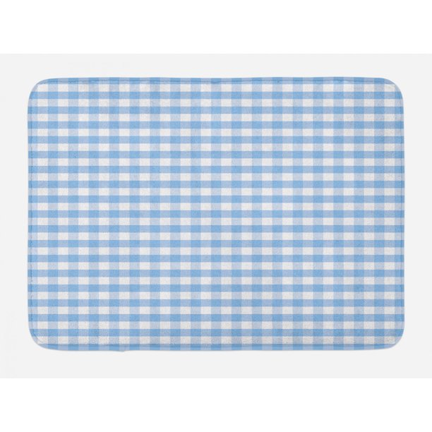 Checkered Bath Mat, Little Squares and Stripes Pastel Color Gingham