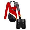 thumbnail image 2 of YiZYiF Kids Girls Tumble Long Sleeve Patchwork Gymnastics Leotard with Shorts 2-piece Dance Sports Outfit A Red 12, 2 of 7