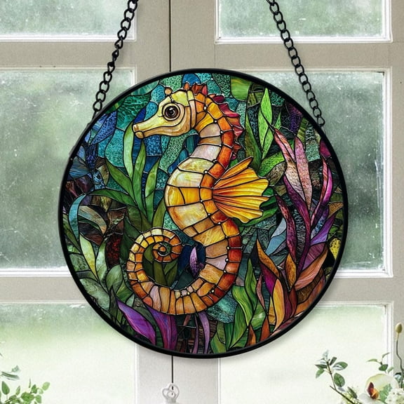 Seahorse Stained Glass Suncatcher Ornament, Seahorse Christmas, Seahorse Stained Glass Decor, Keepsake Ornament 2025, Christmas Girlfriend Birthday Gifts QzhMZL