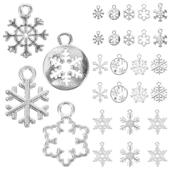 LEORX 60Pcs Silver Snowflake Charms for Bracelets and Keychain Accessories