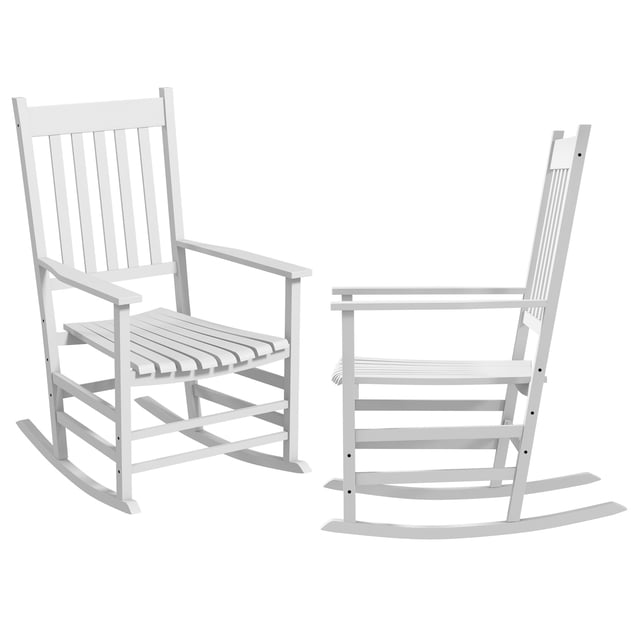 CoSoTower Wooden Patio Rocking Chairs Set of 2, Outdoor Rocker Chairs with Wide Armrests, High Back for Garden, Balcony, White