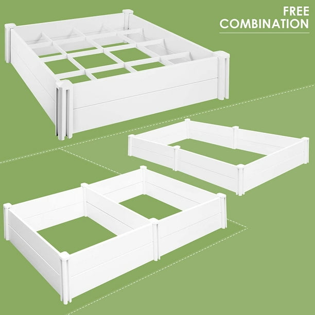 Gartio White Raised Garden Bed With Grids Pvc Planter Box Kit 45 5 X 13 4 Com Gartio White Raised Garden Bed With, White Raised Garden Bed Kit