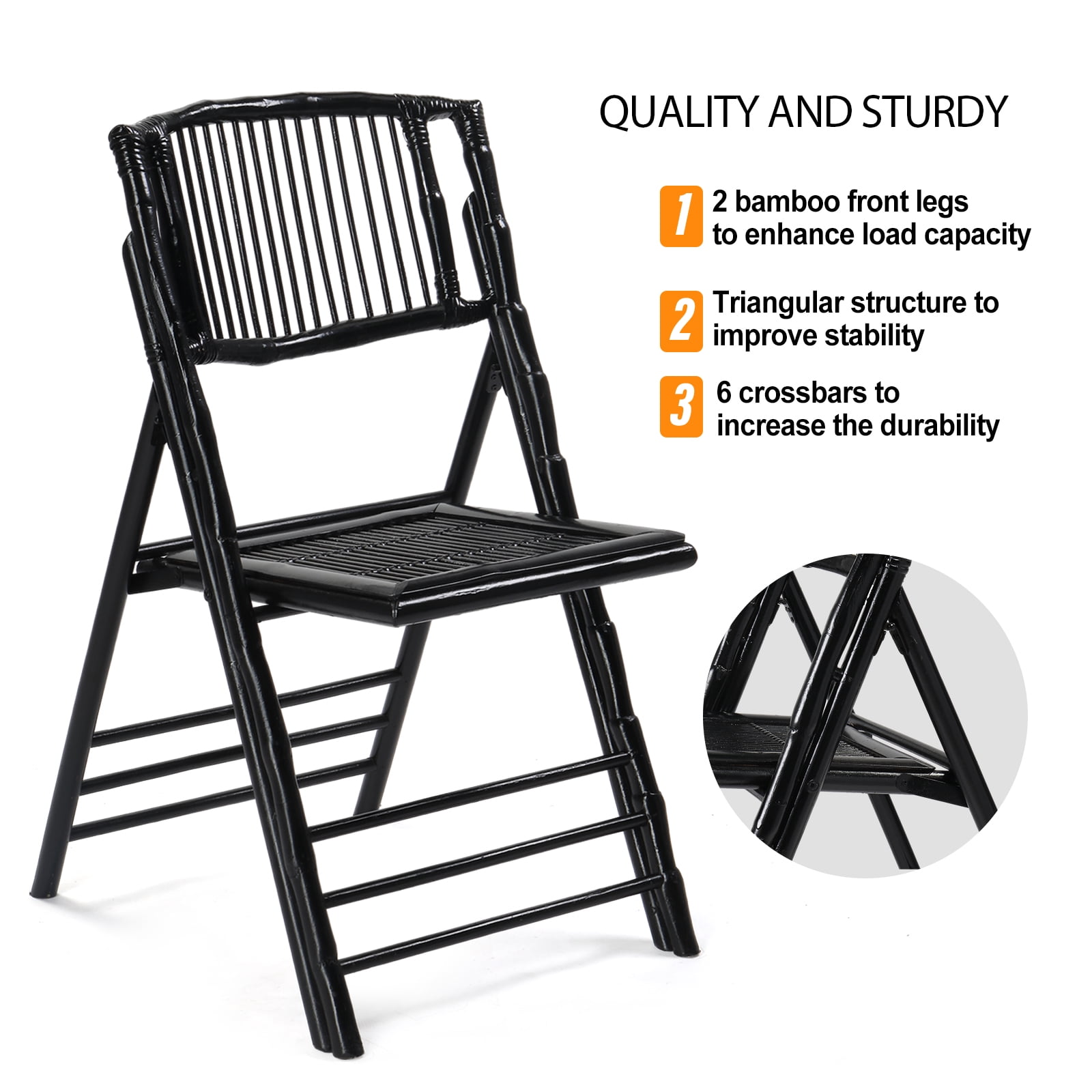 Ktaxon 1Pcs Bamboo Folding Chair,  Comfortable Seat for Indoor Outdoor Patio Porch Wedding  Party Event, Black
