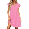 thumbnail image 4 of TEAJOPSUU Women's Casual A-Line Dresses with Pockets Cap Sleeve V Neck Mini Tshirt Dresses Flowy Sundress Pink, 4 of 6