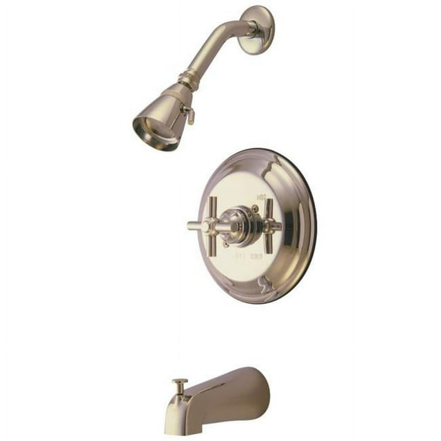 Kingston Brass KB2638EX Robinet de Baignoire et Douche avec Poignée Croisée, Nickel Satiné