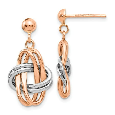 Leslie s Real 14kt Two-tone Rose & White Polished Post Dangle Earrings; for Adults and Teens; for Women and Men
