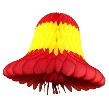 3-pack 9 Inch Hanging Honeycomb Tissue Paper Bell Decoration, Red, Yellow, Red, by Devra Party