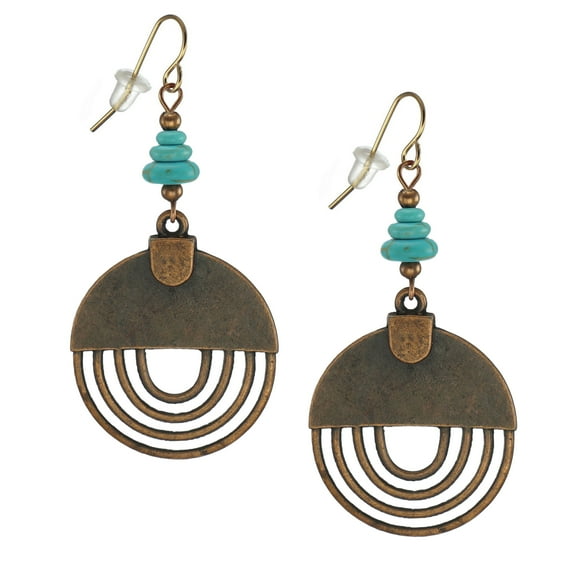 Beautiful Handmade Round Antique Copper Drops with Turquoise Beaded Earrings – Nickel Free -Hypoallergenic Earwires – Gift for Her