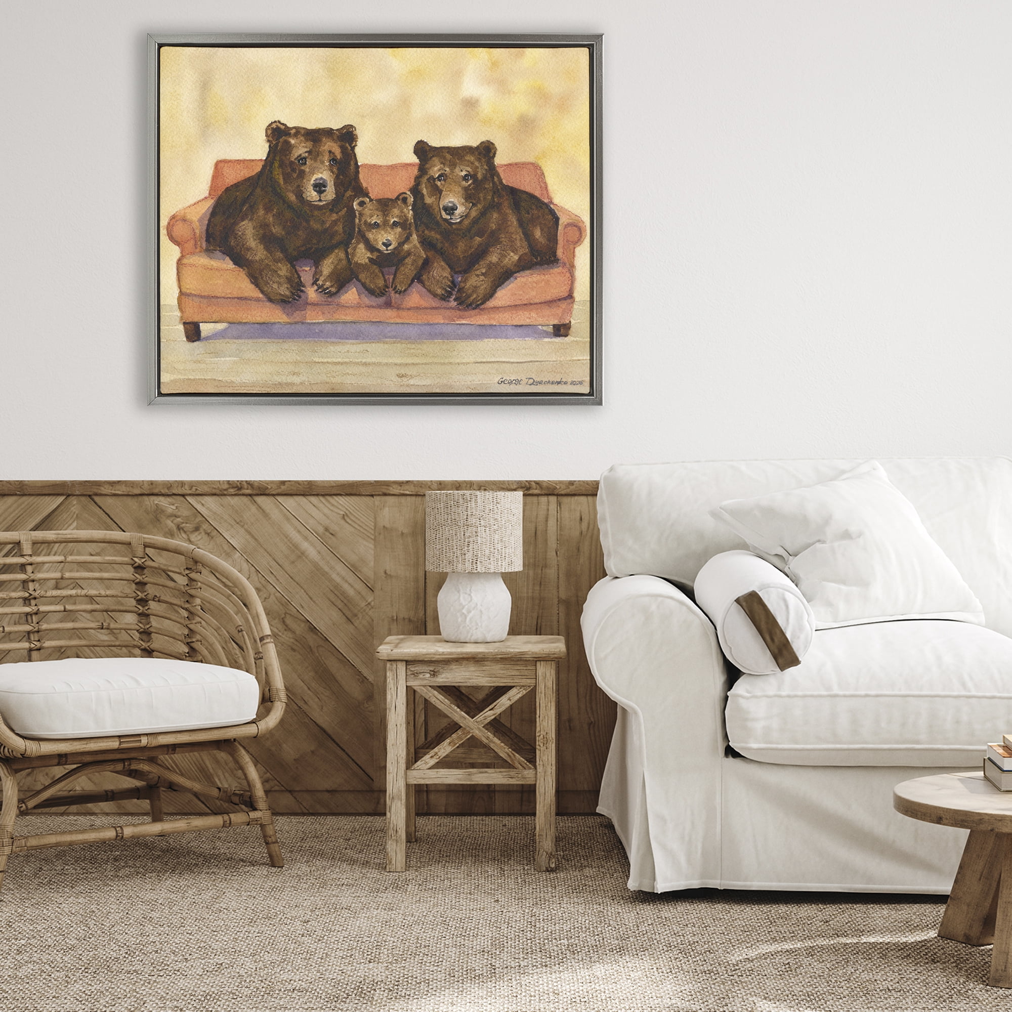 Stupell Industries Bear Family Trio Gray Framed Floater Canvas Wall Art, design by George Dyachenko