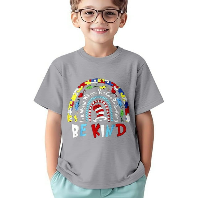 T-shirts Garçons Été Décontracté Imprimé Col Rond Manches Courtes T-Shirt Ample Gris 1-2 Ans