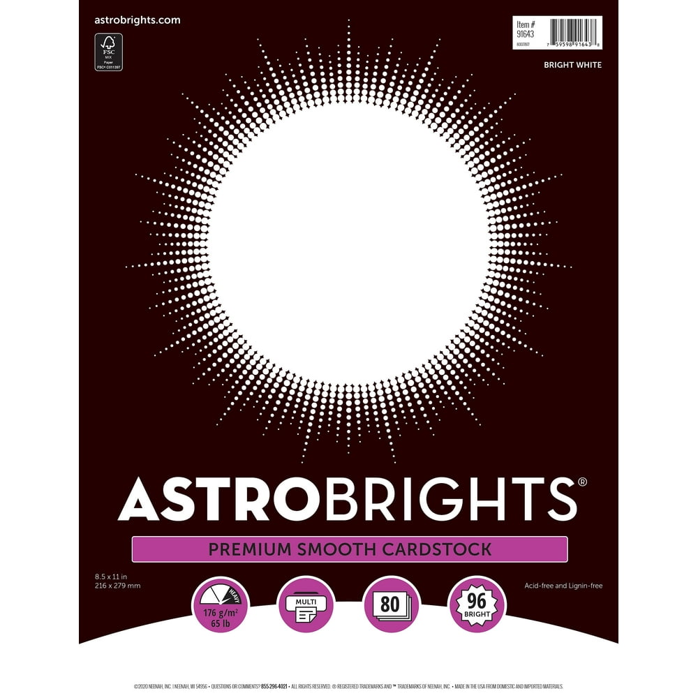 Staples Astrobrights Cardstock Paper 65 lbs. 8 1/2" x 11" White 80/Pack