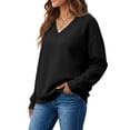 thumbnail image 5 of Oversized V Neck Long Sleeve Fleece Casual Pullover Sweatshirt for Women | Polyester Warm Autumn Layering Top, Daily Casual Weekend Outing Wear, Baggy Long Sleeve Pullover for Plus Size Women,3XL, 5 of 8