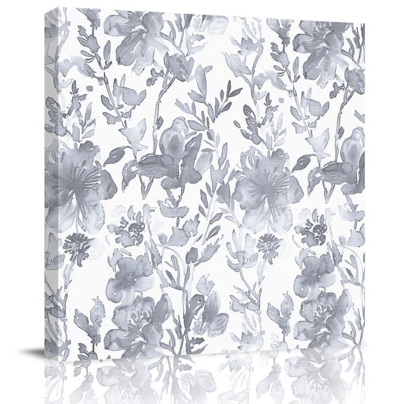 Wall Art Prints, Watercolor Grey Floral Framed Canvas Prints for Bedroom Living Room Bathroom Office, Gray Ombre Botanical Summer Gallery Wrap Wall Art Poster for Gifts Home Decor 24"x24"