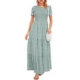 thumbnail image 4 of LUSMAY Women's Summer Casual Floral Print Party Wrap Maxi Dresses Short Sleeve A Line Long Tiered Sun dress, 4 of 7