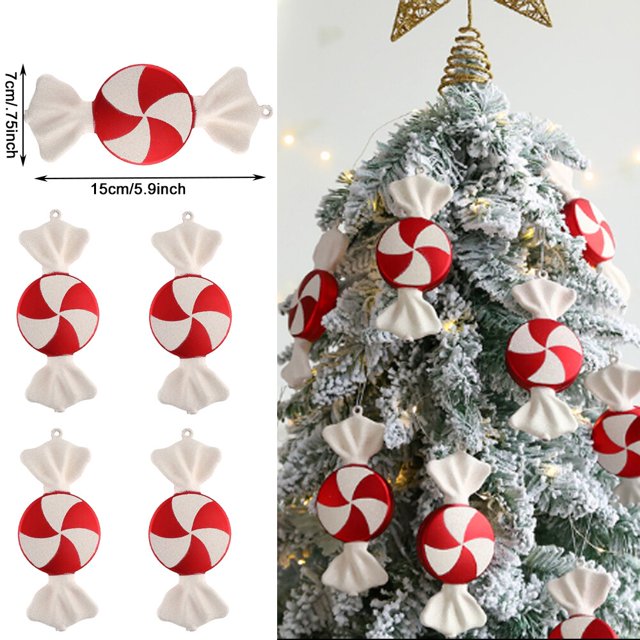 4/6 Uds. Colgante de bastón de caramelo de Navidad blanco rojo bastón de caramelo colgante decoración de árbol de Navidad fiesta en casa Año Nuevo Navidad 2024